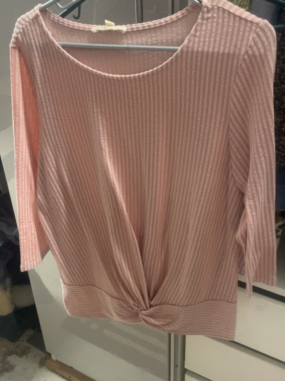 Women's Pink Knot-Front Ribbed Blouse